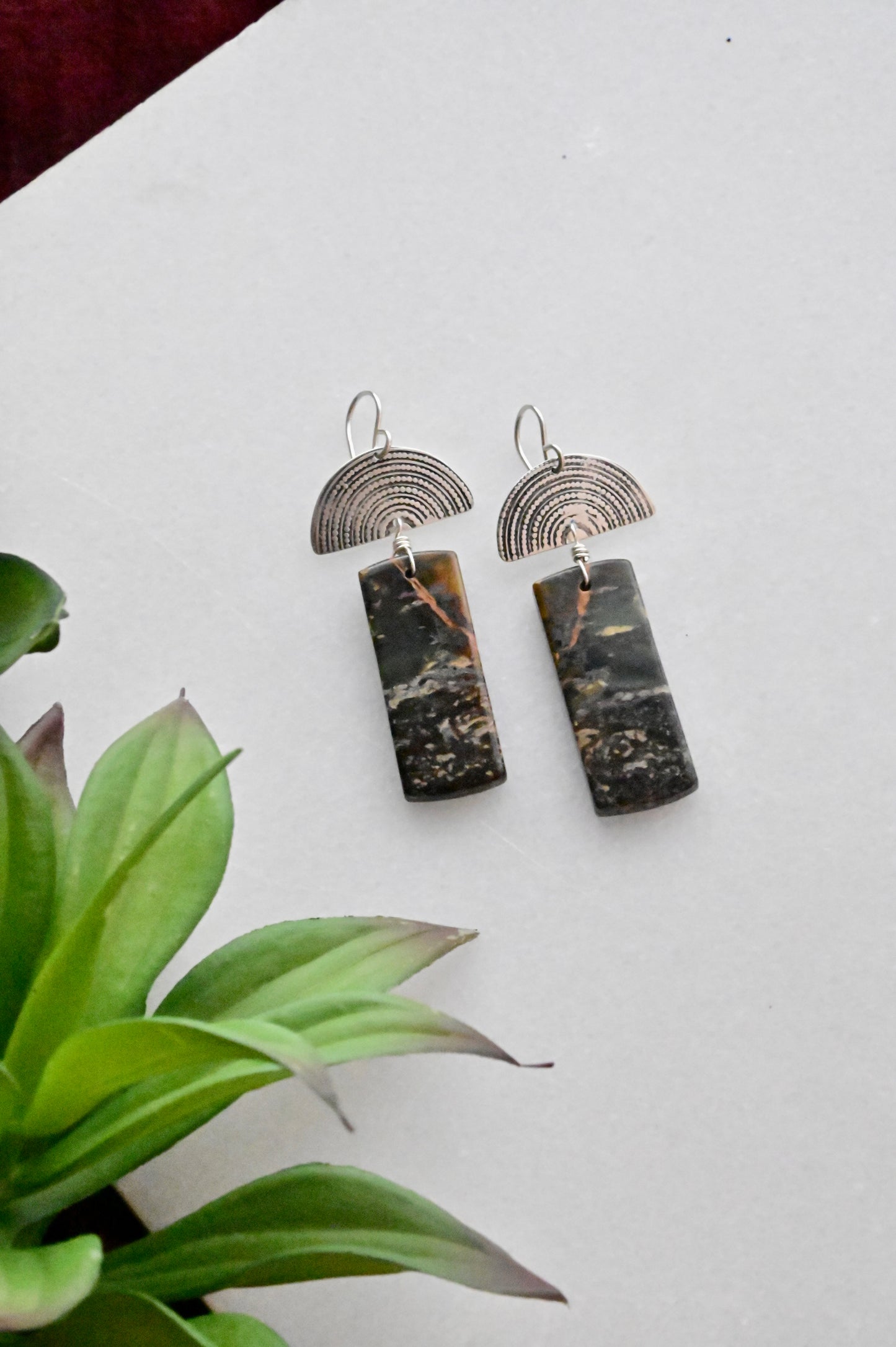 Silver Elements: Green Opal Earrings