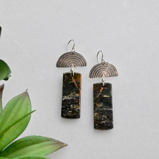 Silver Elements: Green Opal Earrings