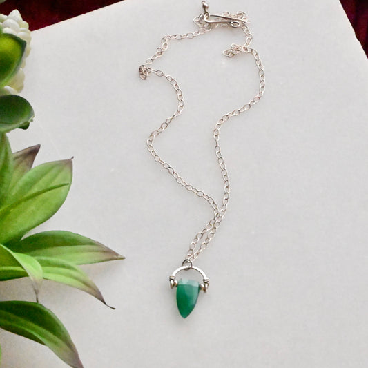 Hammered Hoops: Green Onyx + Silver Necklace