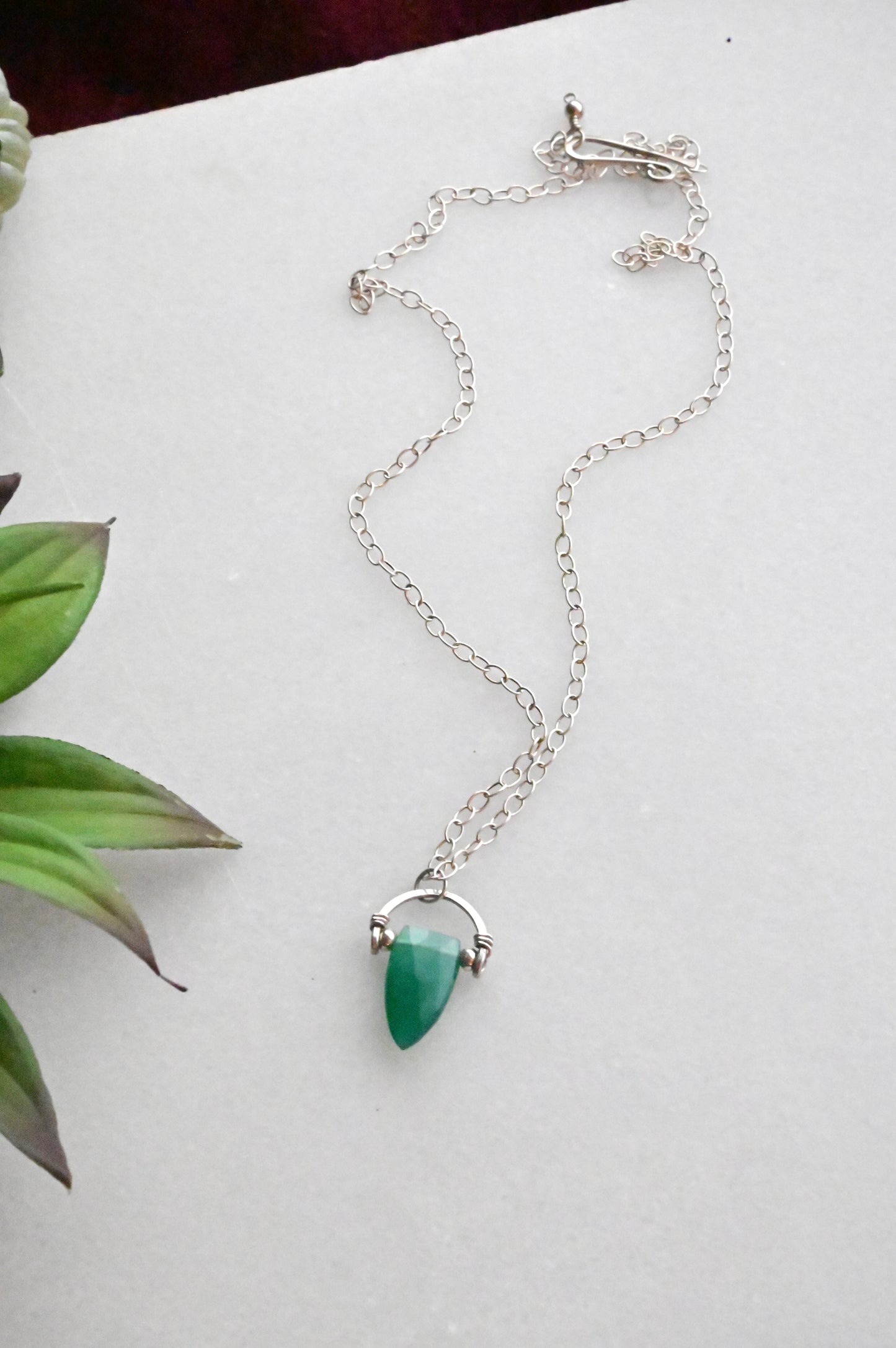 Hammered Hoops: Green Onyx + Silver Necklace