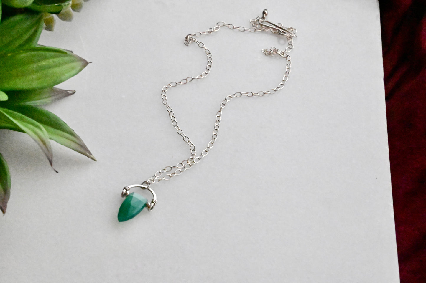 Hammered Hoops: Green Onyx + Silver Necklace