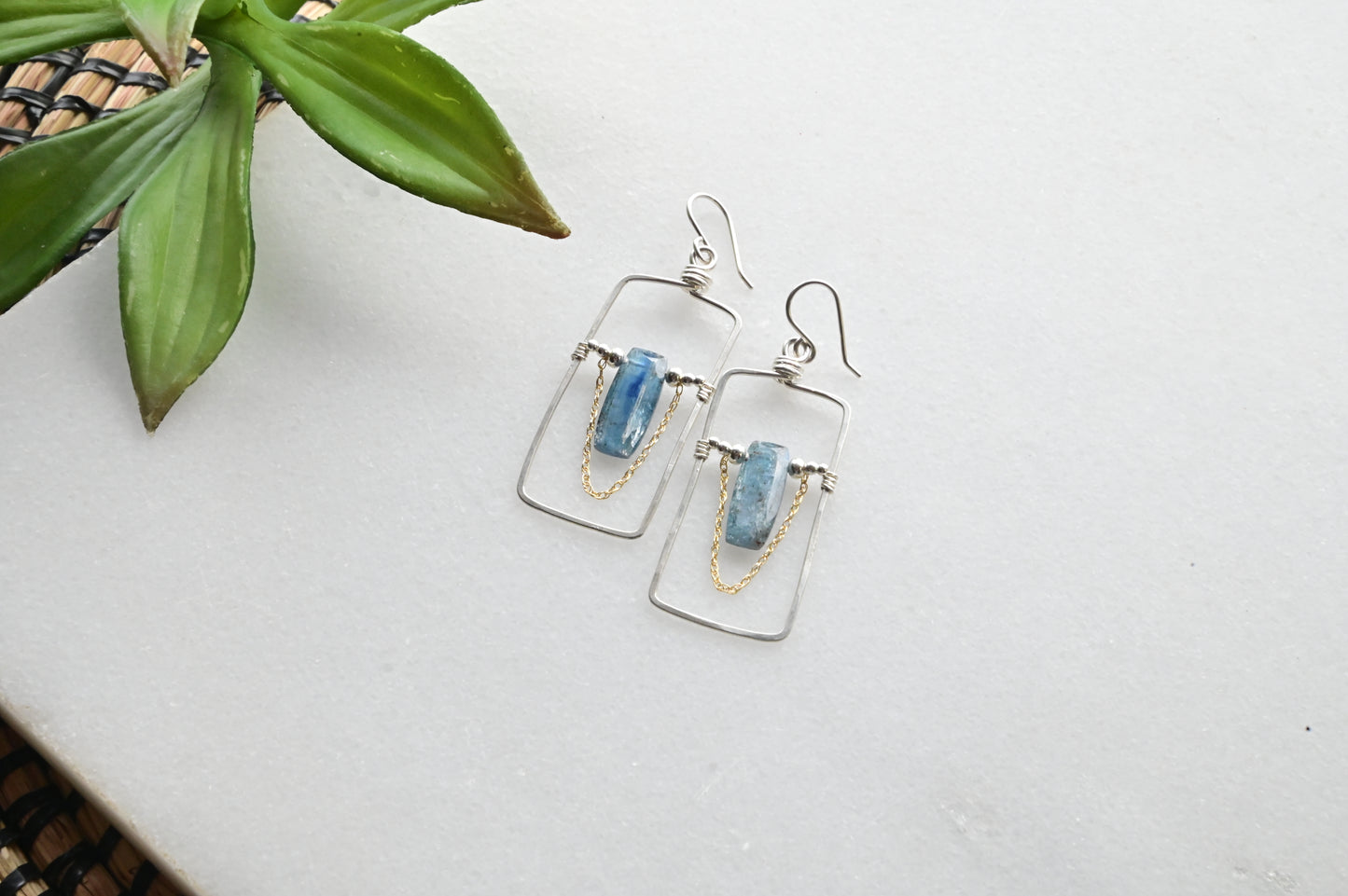 Hammered Hoops: Blue Kyanite + Silver Earrings