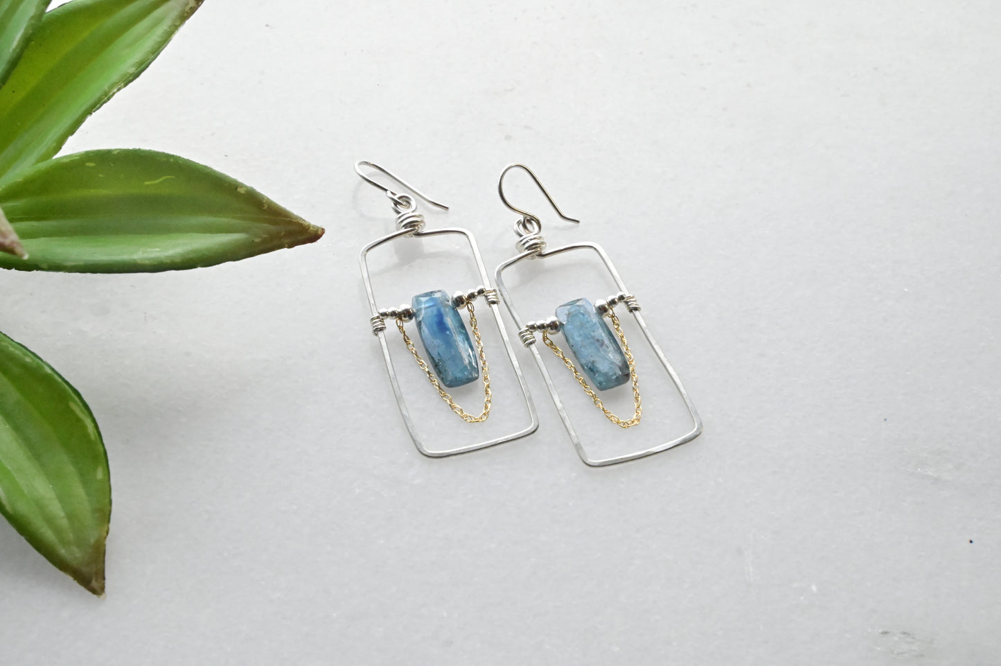Hammered Hoops: Blue Kyanite + Silver Earrings