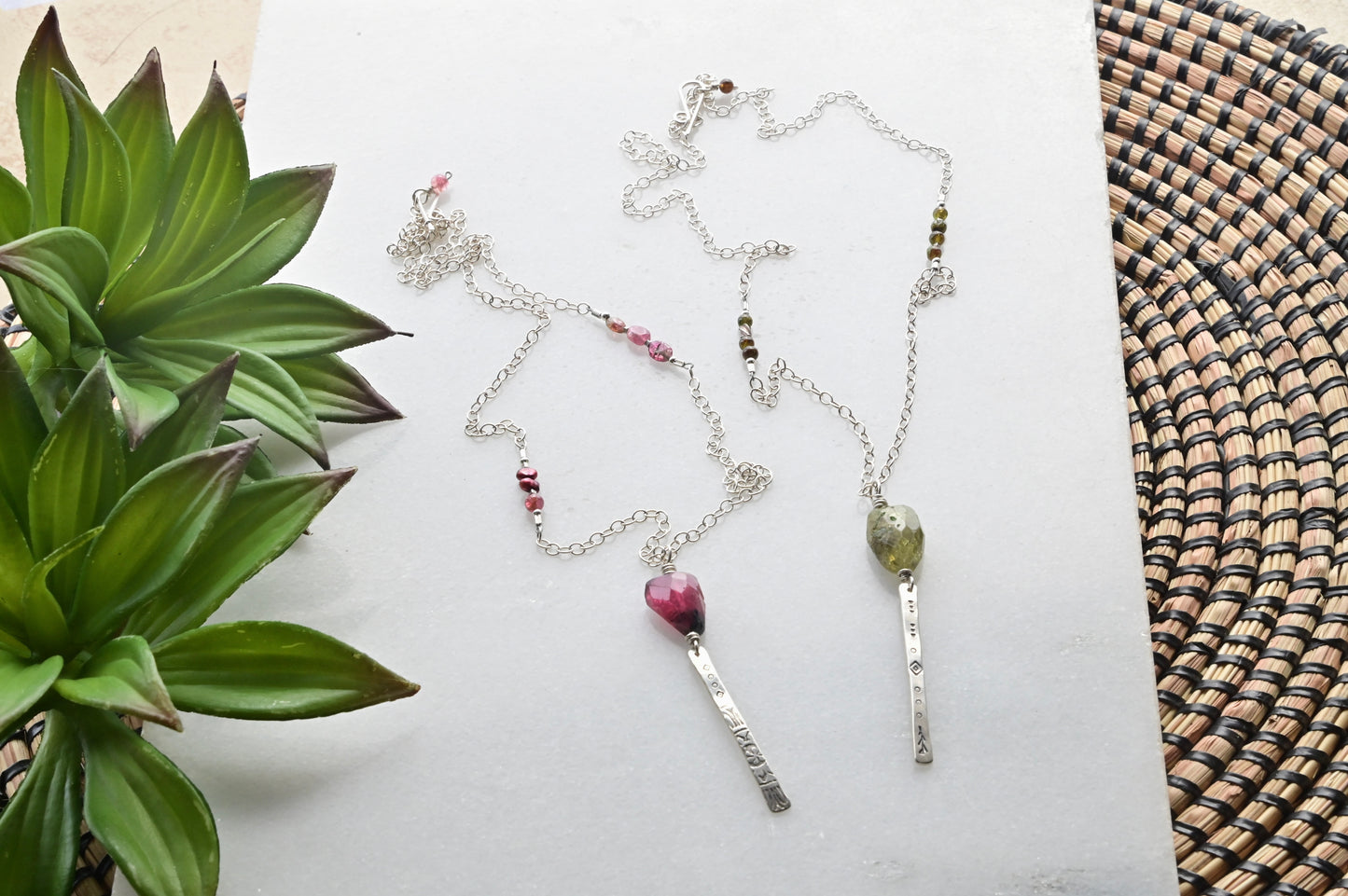 Sticks & Stones: Tourmaline + Silver Necklaces