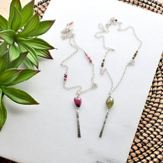 Sticks & Stones: Tourmaline + Silver Necklaces