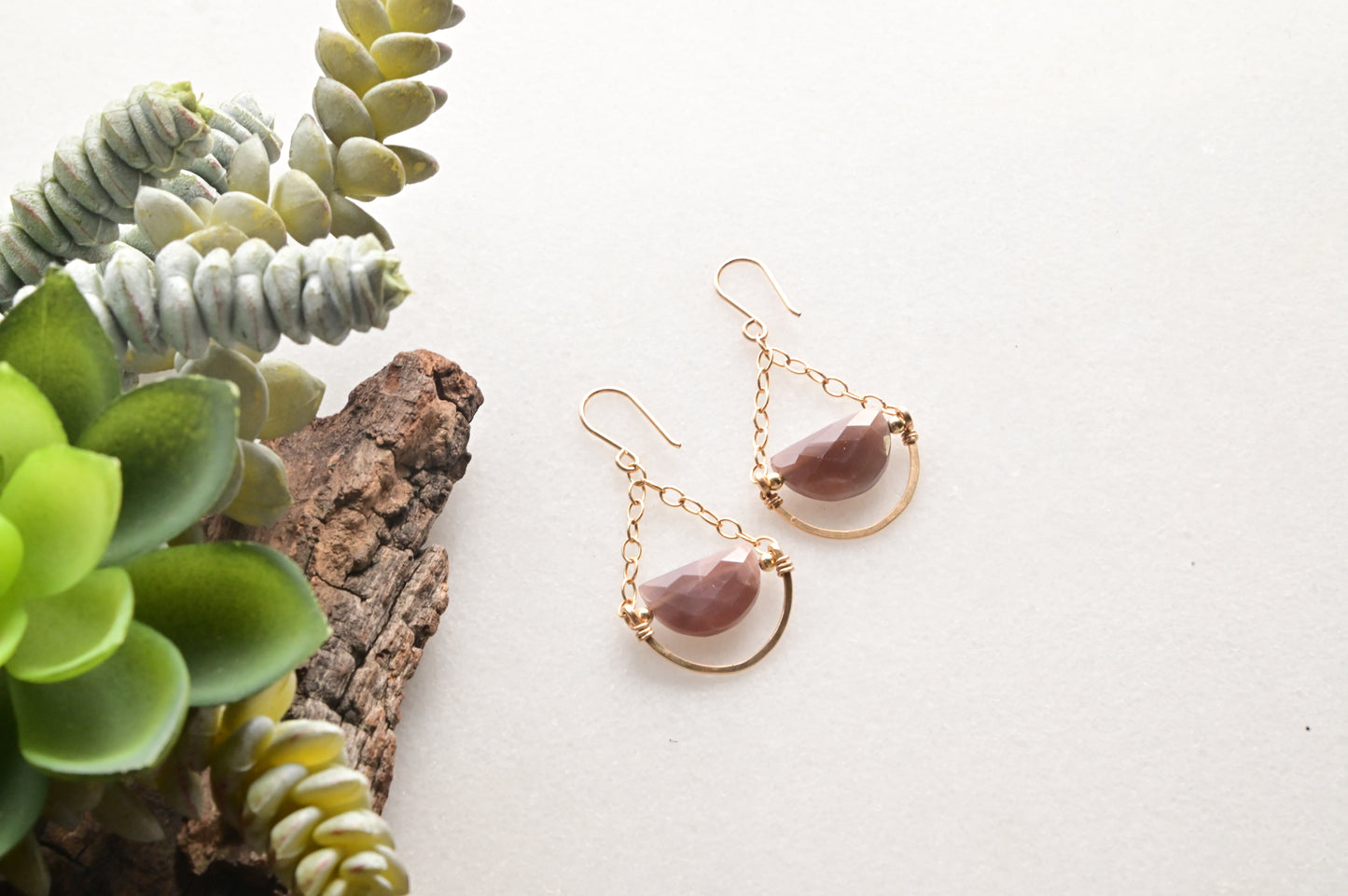 Hammered Hoop: Chocolate Moonstone + Gold