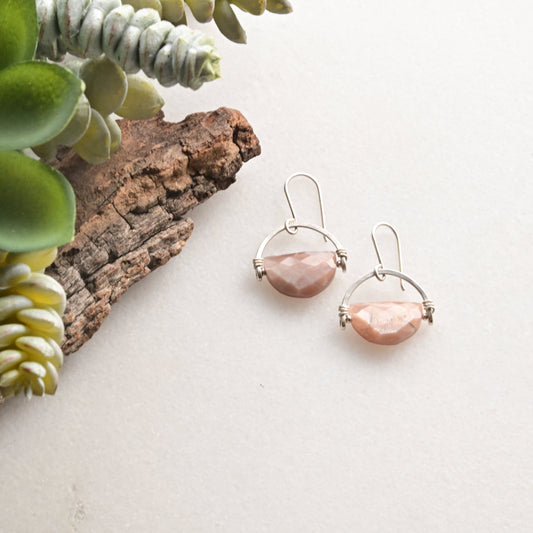 Hammered Hoops: Chocolate Moonstone + Silver Earrings