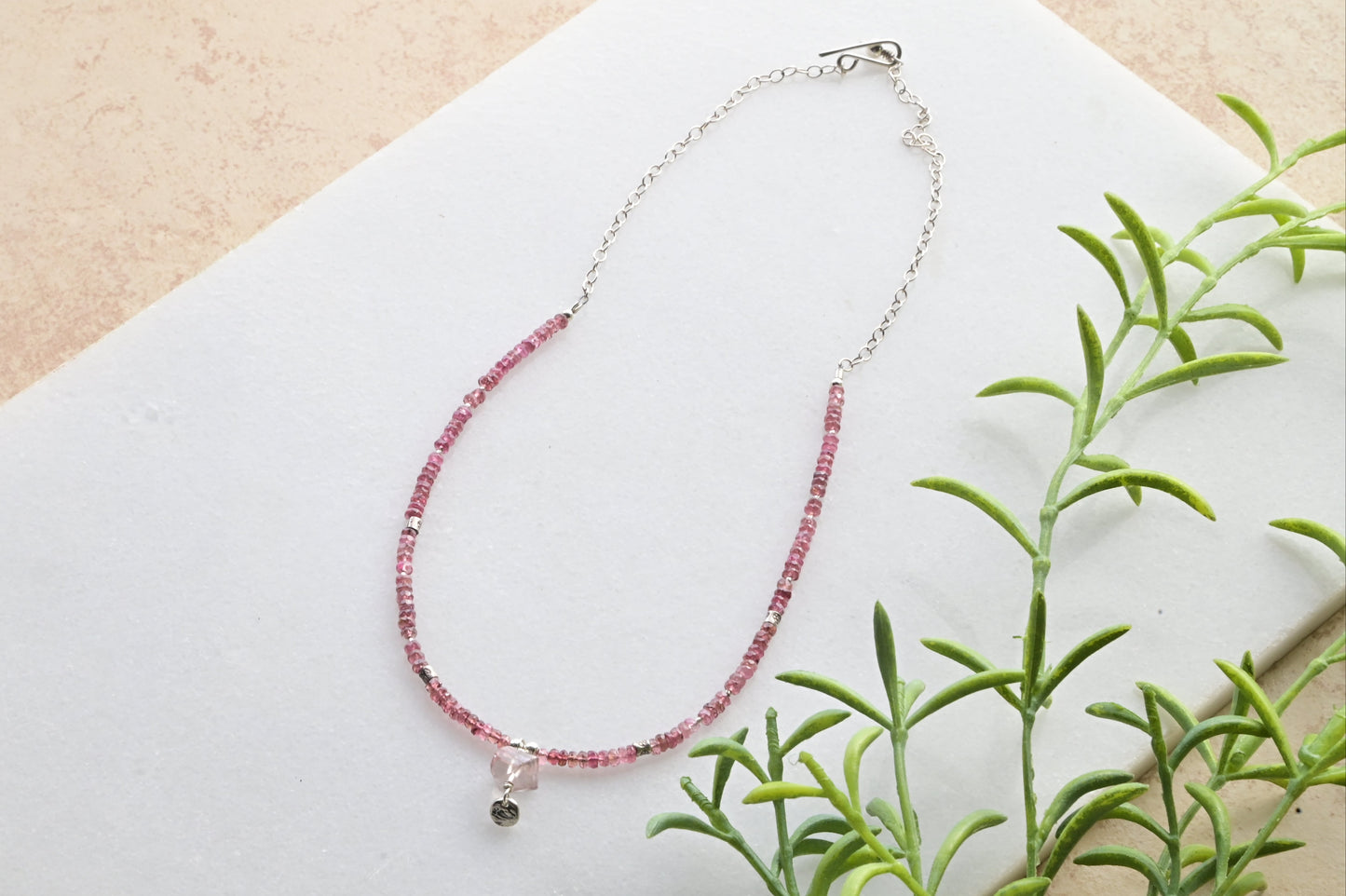 Silver Elements: Rose Quartz + Tourmaline + Silver Necklace