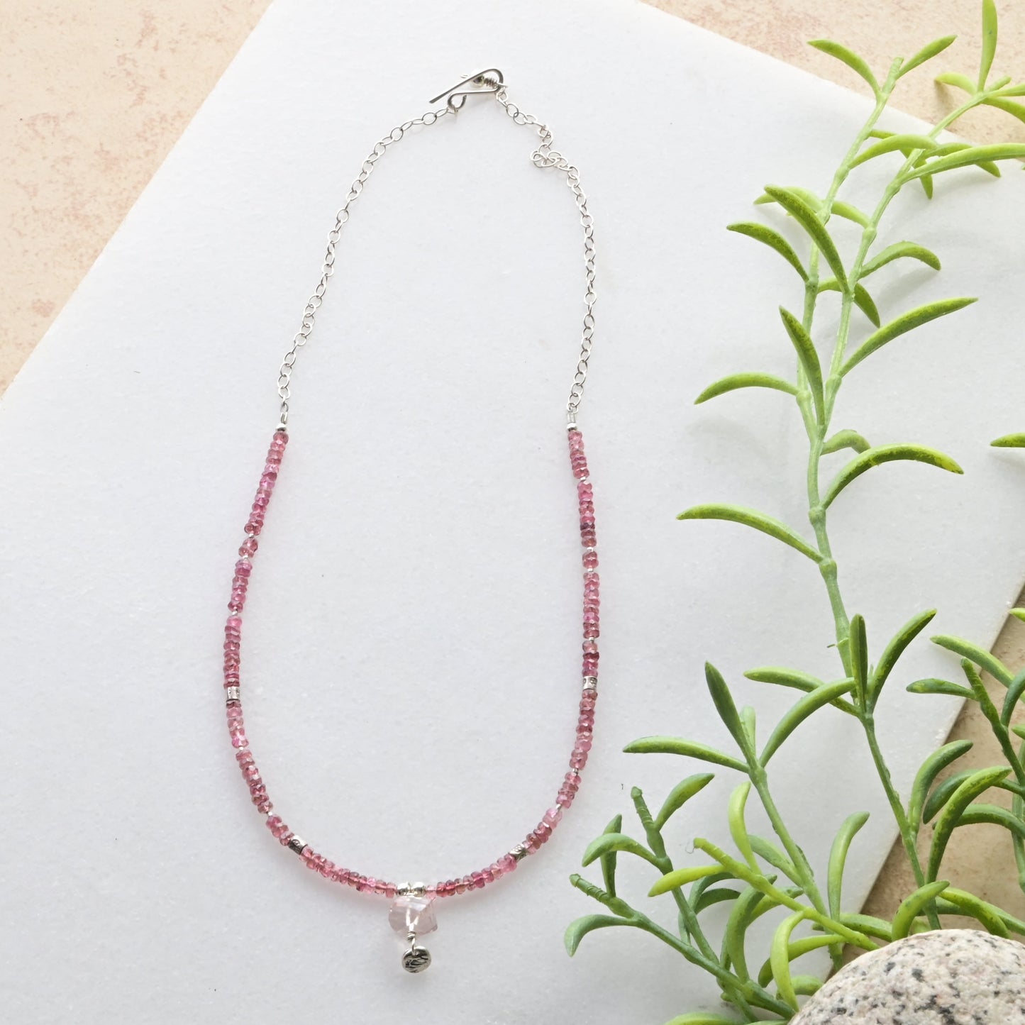 Silver Elements: Rose Quartz + Tourmaline + Silver Necklace