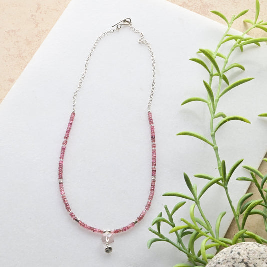 Silver Elements: Rose Quartz + Tourmaline + Silver Necklace