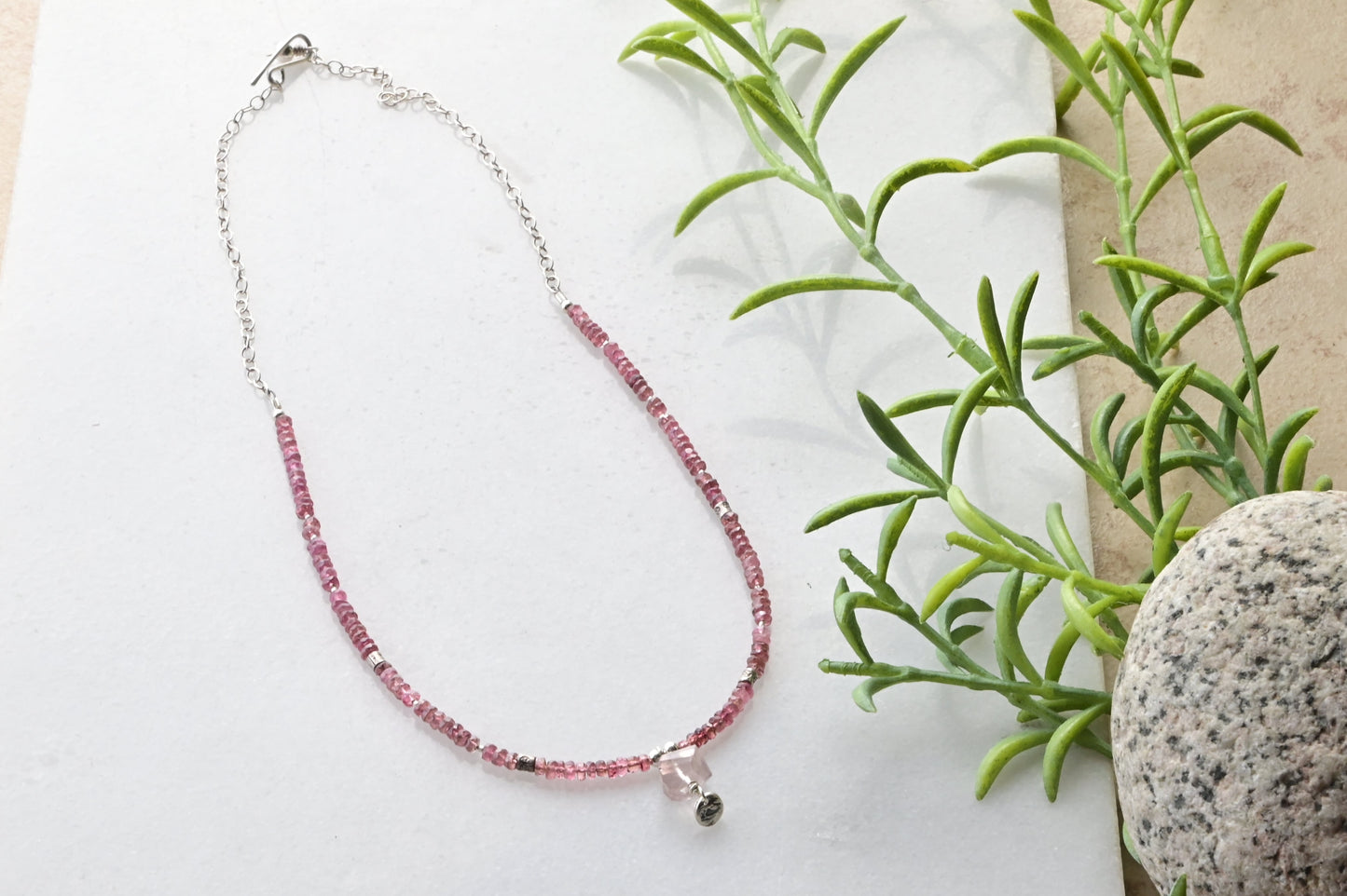 Silver Elements: Rose Quartz + Tourmaline + Silver Necklace