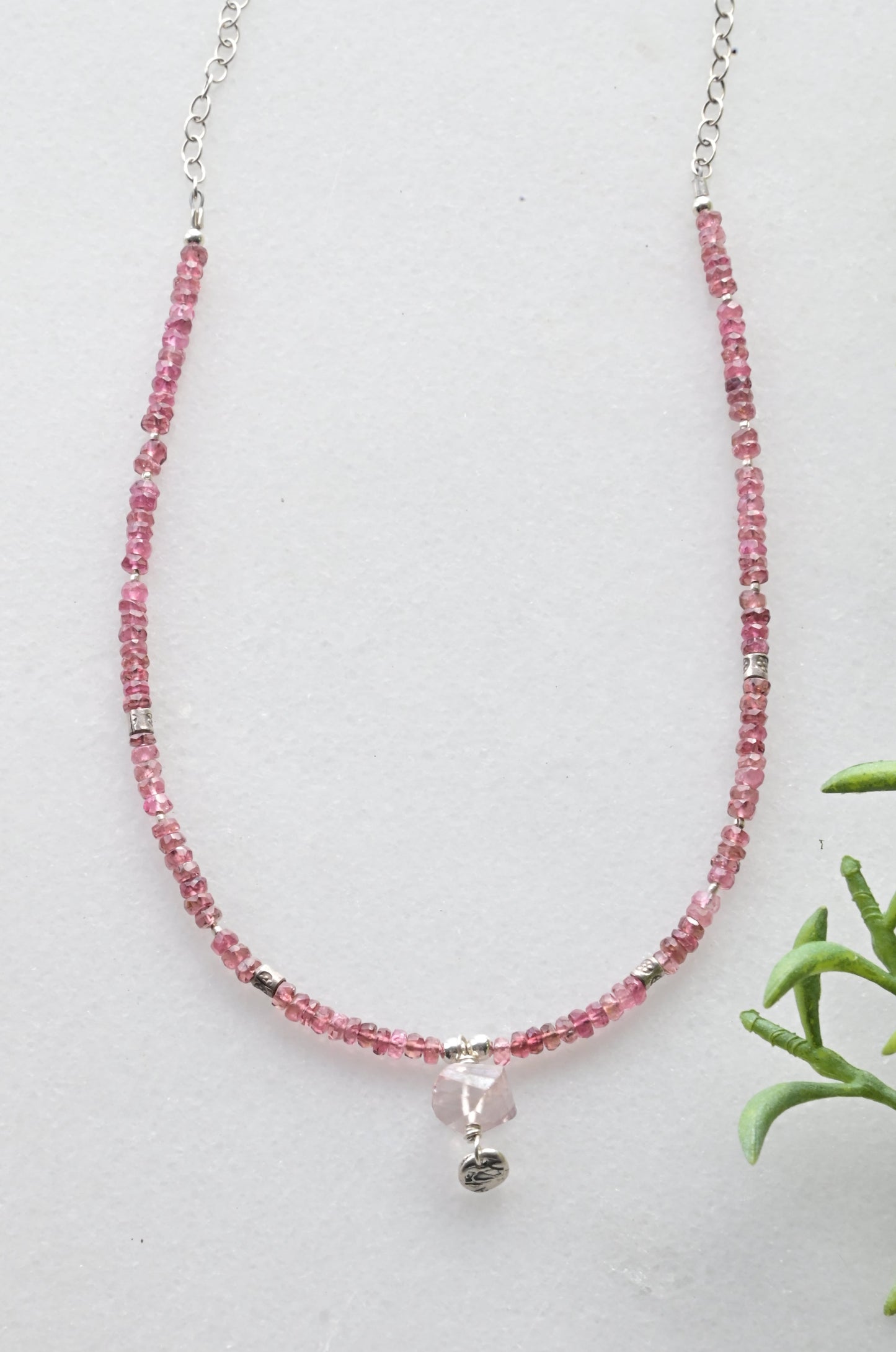Silver Elements: Rose Quartz + Tourmaline + Silver Necklace