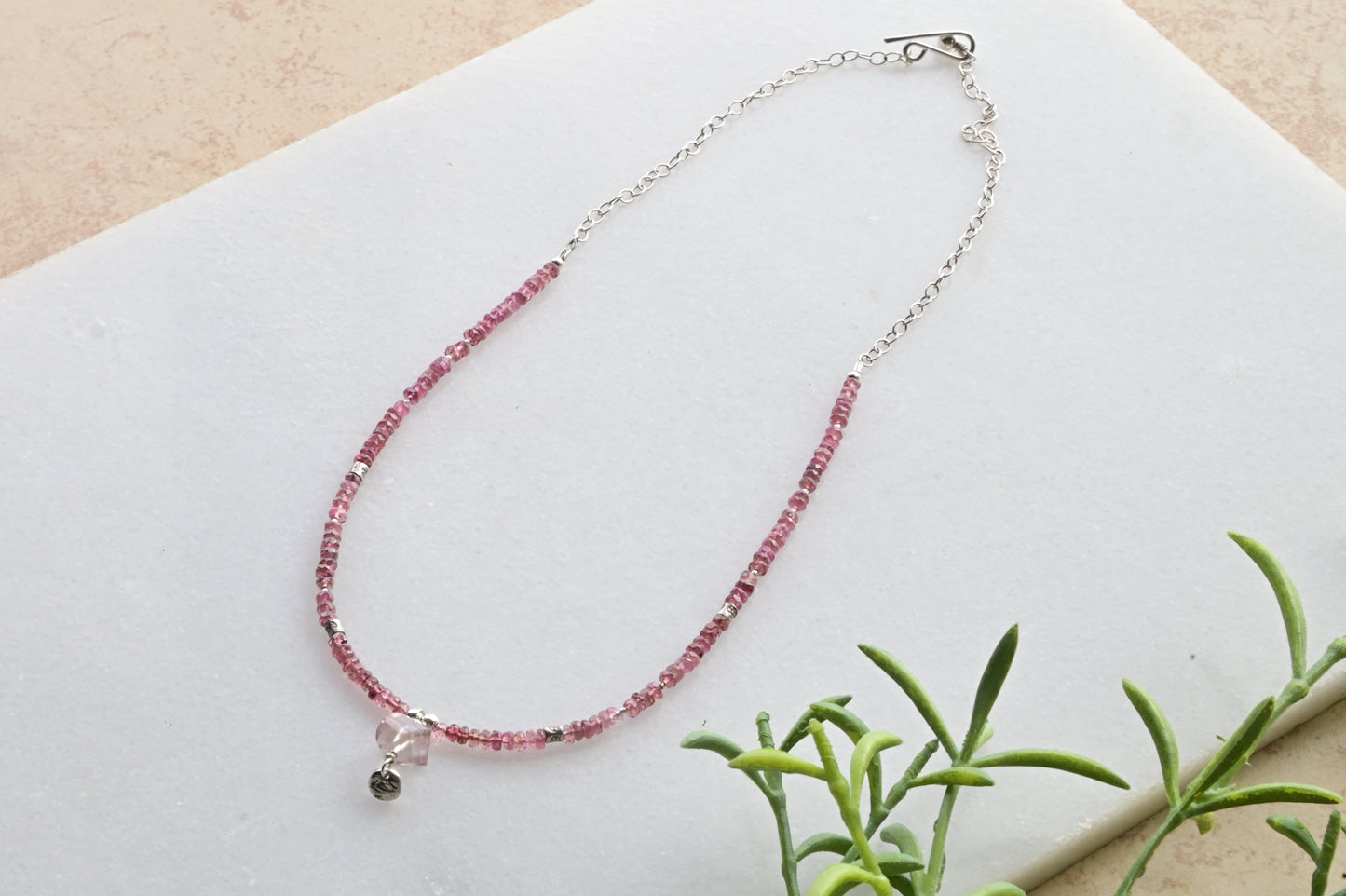 Silver Elements: Rose Quartz + Tourmaline + Silver Necklace