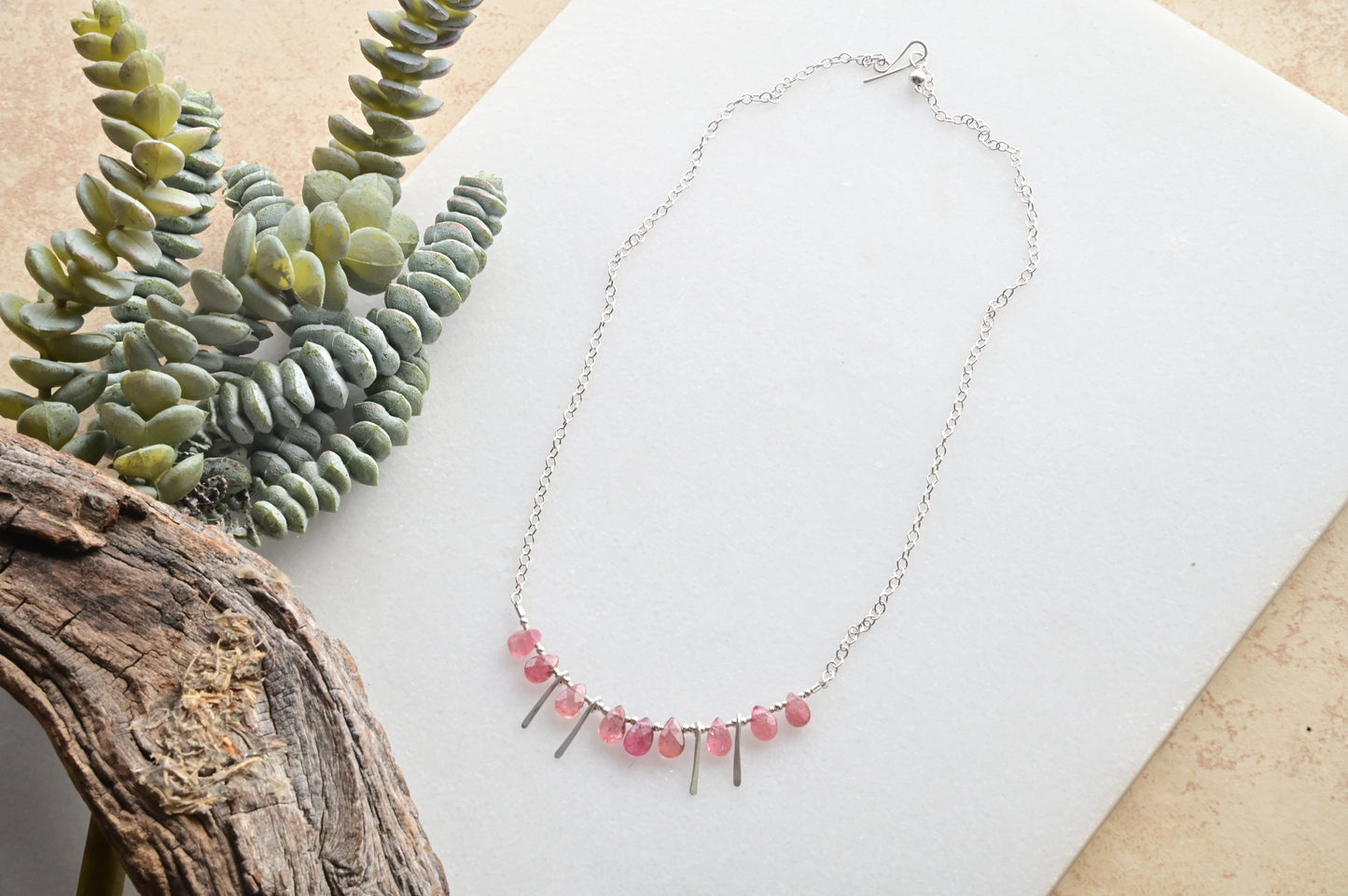 Sticks & Stones: Pink Tourmaline + Silver Necklace