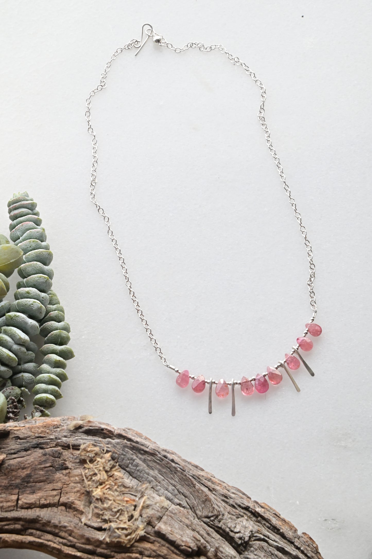 Sticks & Stones: Pink Tourmaline + Silver Necklace