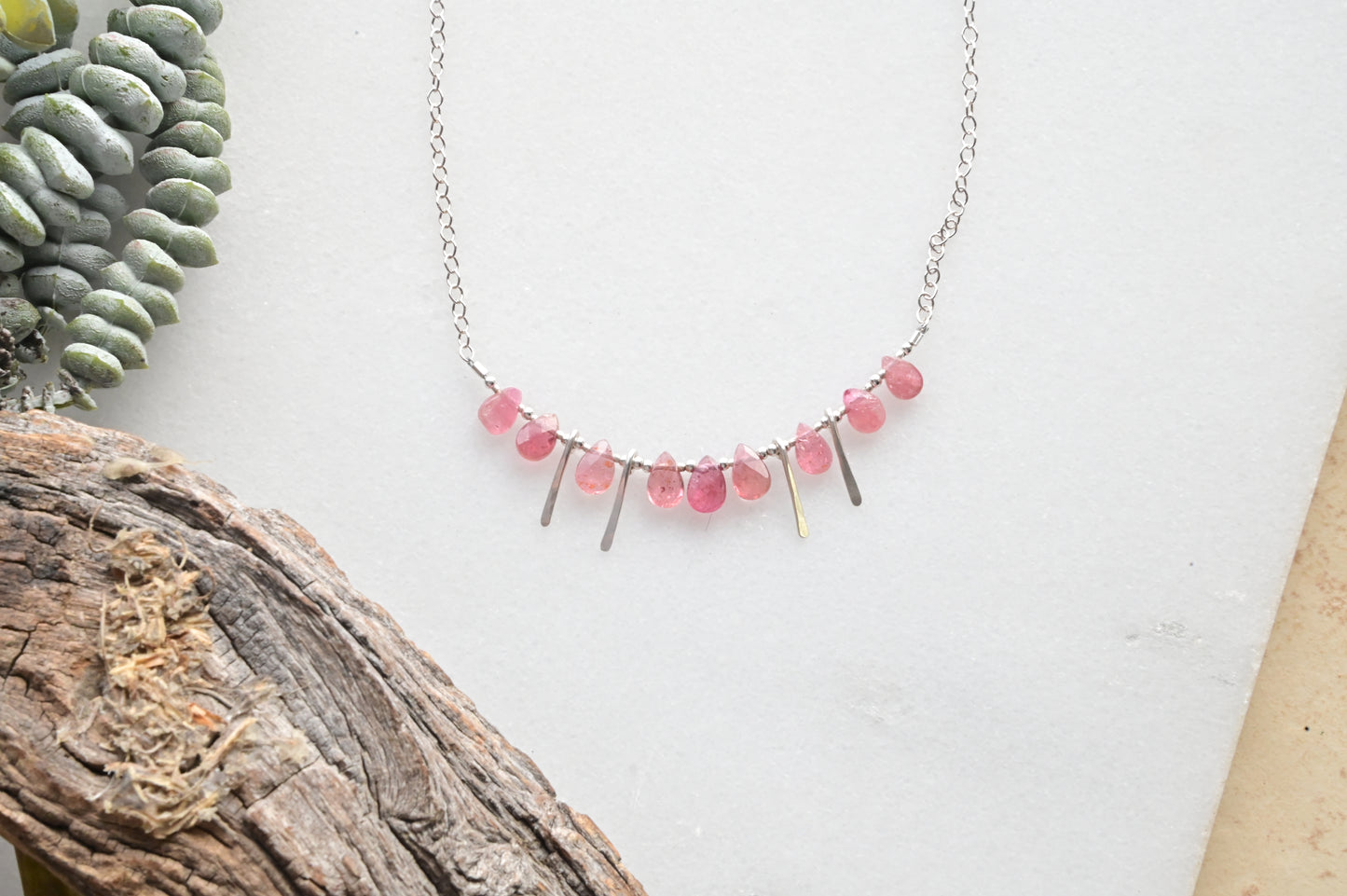 Sticks & Stones: Pink Tourmaline + Silver Necklace