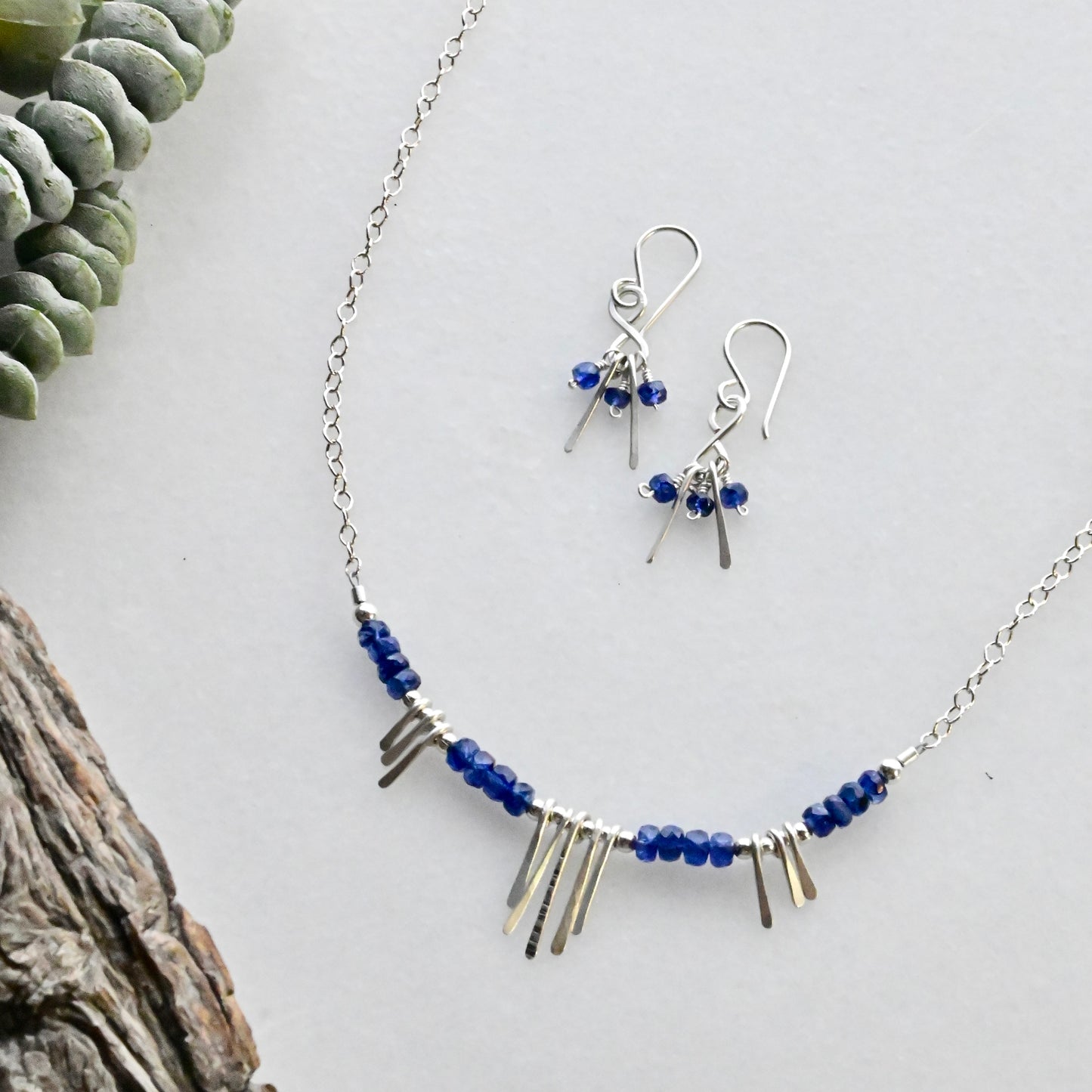 Sticks & Stones: Sapphire + Silver Necklace & Earrings