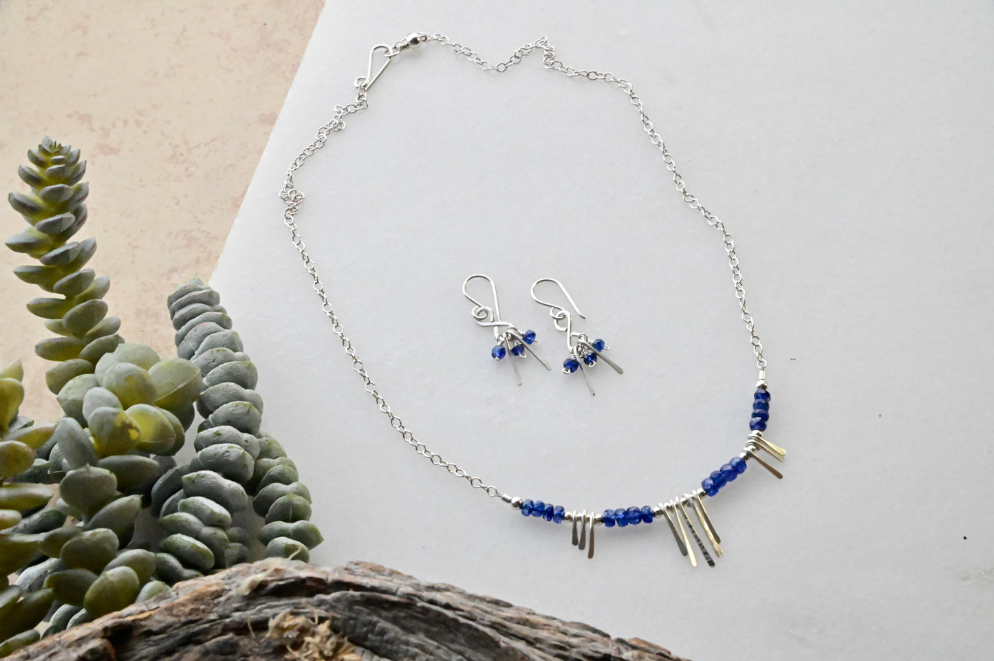 Sticks & Stones: Sapphire + Silver Necklace & Earrings