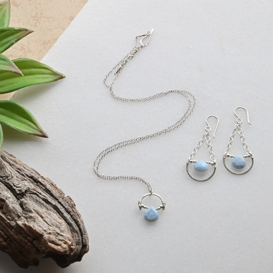 Hammered Hoops: Blue Opal + Silver Necklace & Earrings