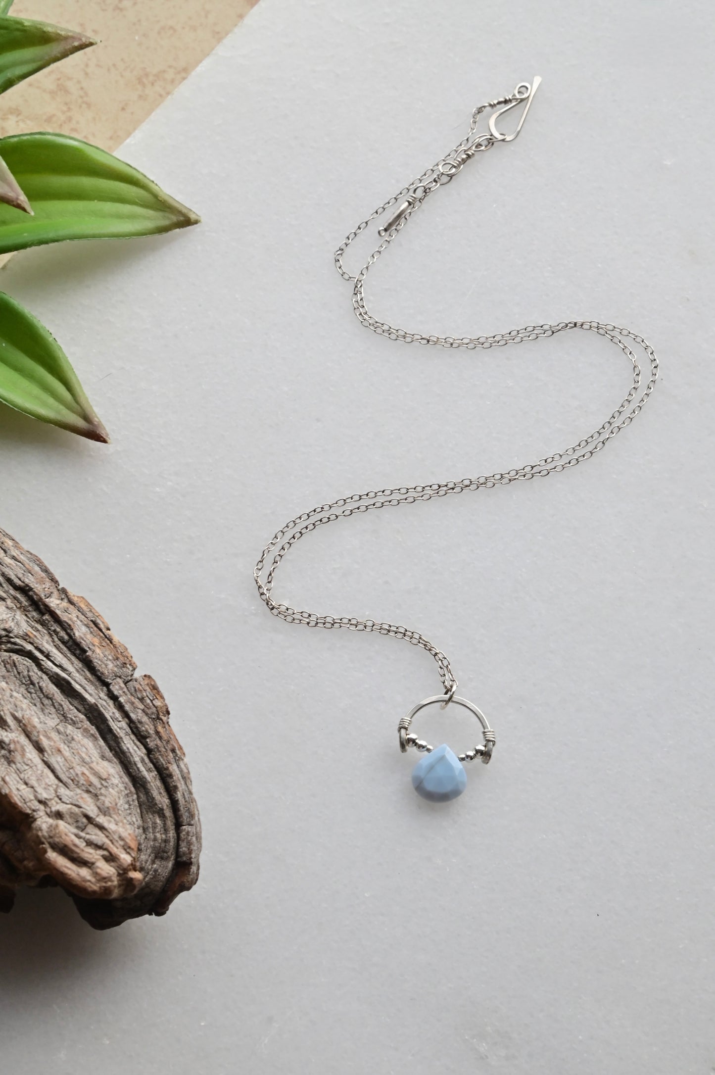 Hammered Hoops: Blue Opal + Silver Necklace & Earrings