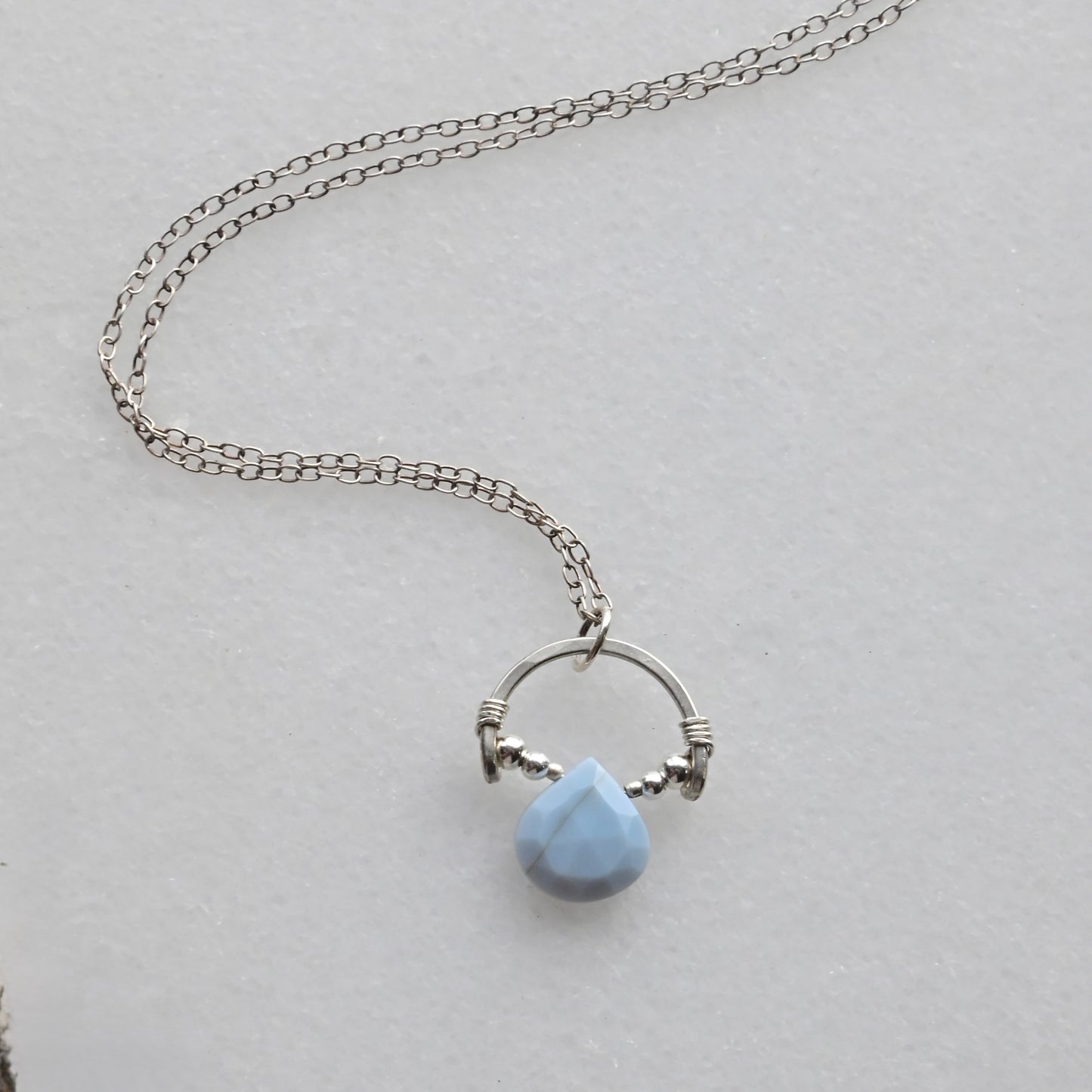 Hammered Hoops: Blue Opal + Silver Necklace & Earrings