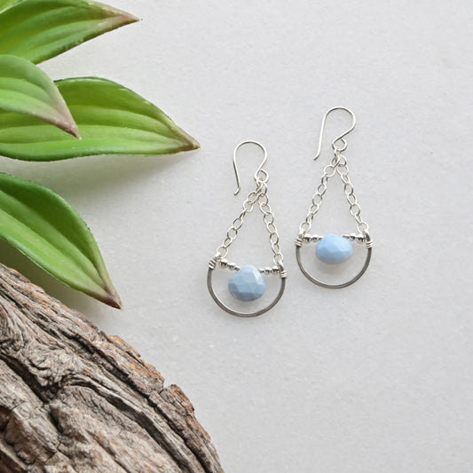 Hammered Hoops: Blue Opal + Silver Earrings