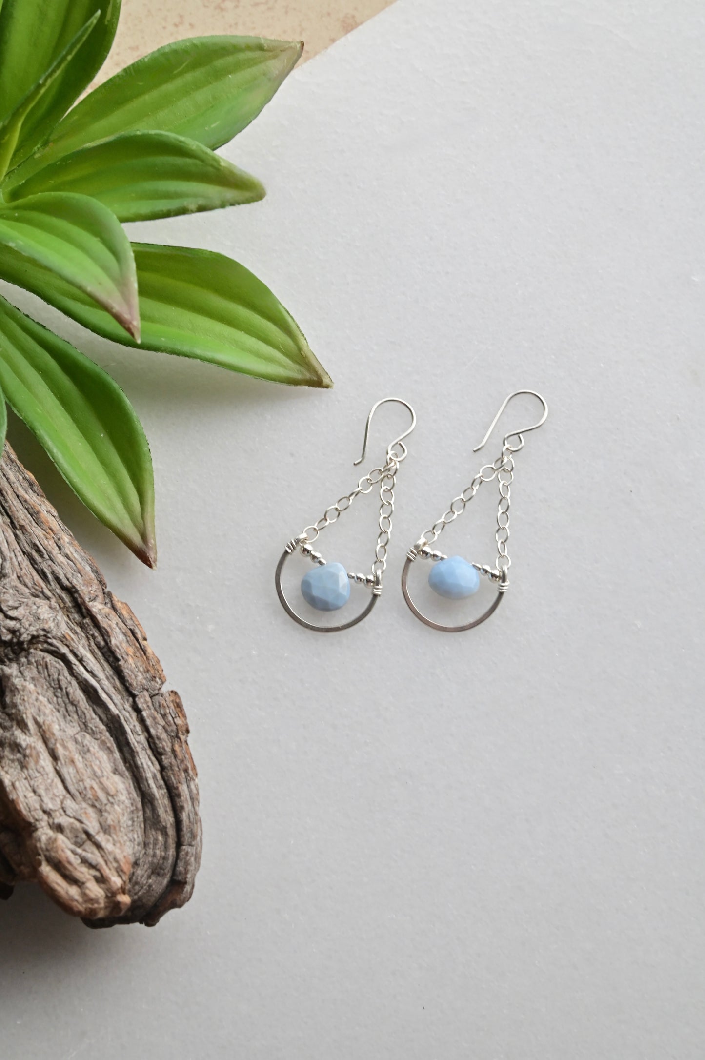 Hammered Hoops: Blue Opal + Silver Necklace & Earrings
