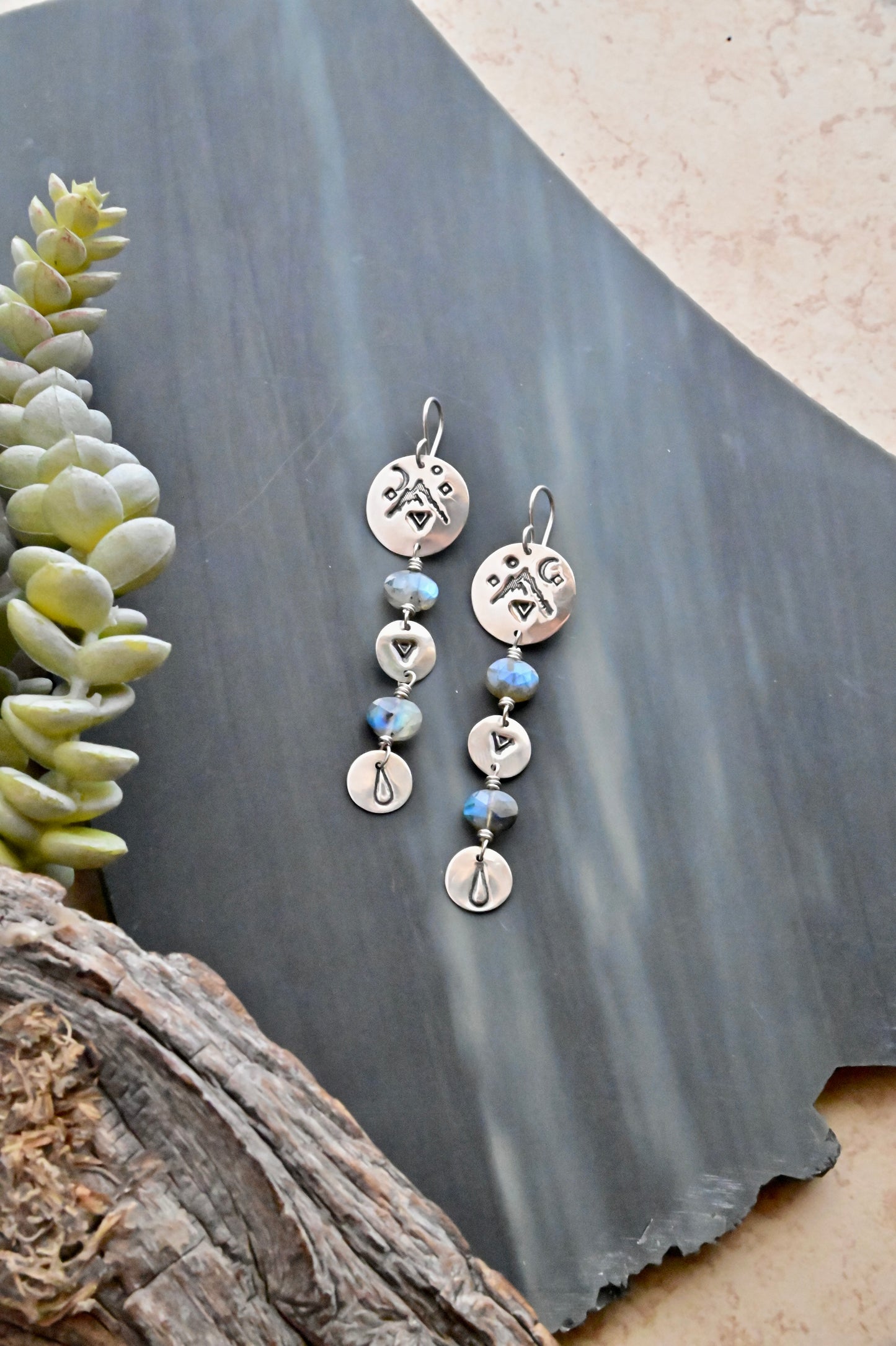Silver Elements: Labradorite + Silver Earrings