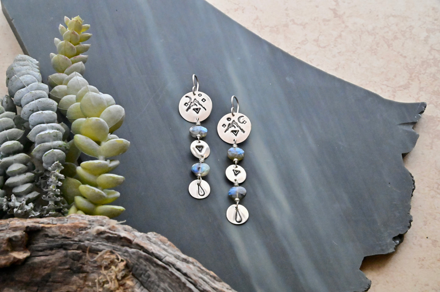 Silver Elements: Labradorite + Silver Earrings