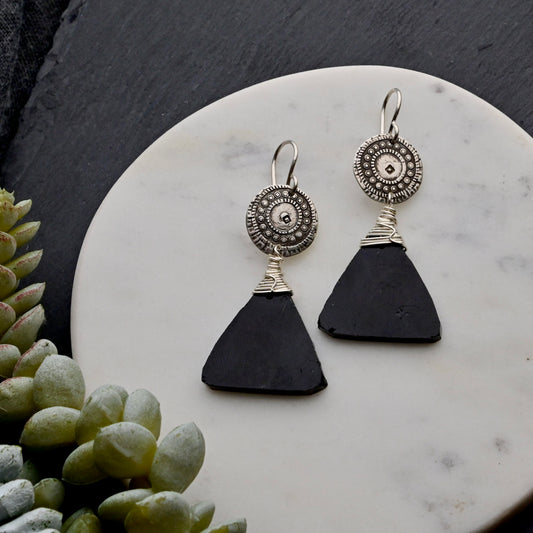 Silver Elements: Black Tourmaline Earrings
