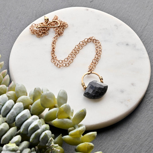 Hammered Hoops: Tourmaline Quartz + Brass Necklace