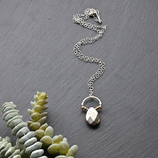 Hammered Hoops: Pyrite + Silver + Gold Necklace