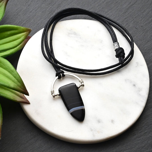 Hammered Hoops: Agate + Silver Necklace