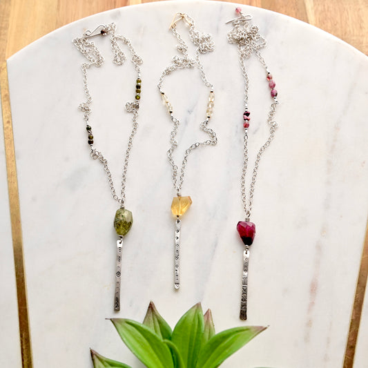 Sticks & Stones: Tourmaline or Citrine + Silver Necklaces