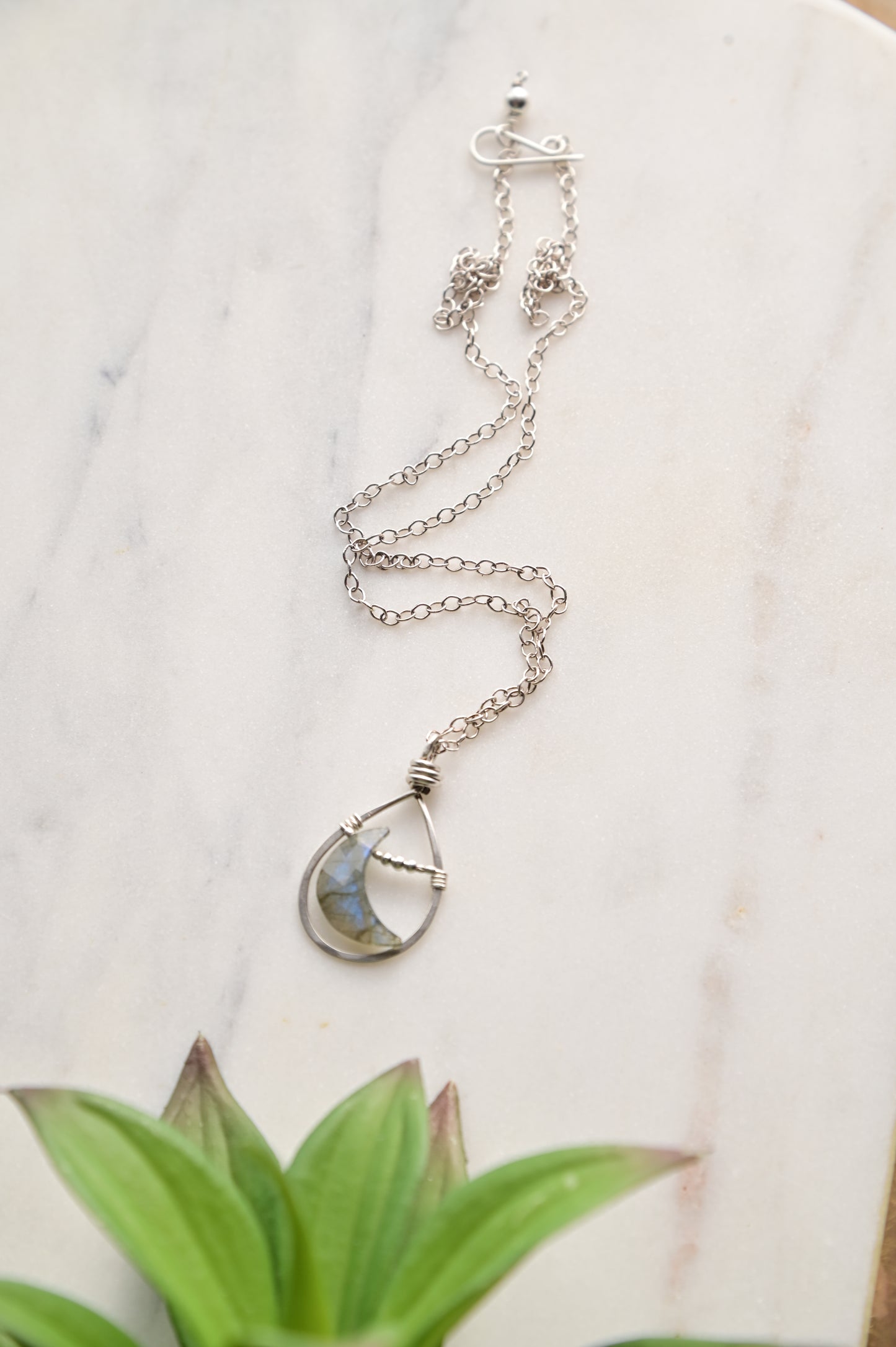Hammered Hoops: Labradorite + Silver Necklace and Earrings